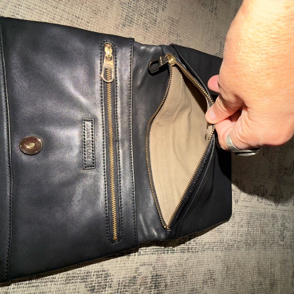 Ann Taylor 100% genuine leather fold over Black Leather clutch - Picture 7 of 8
